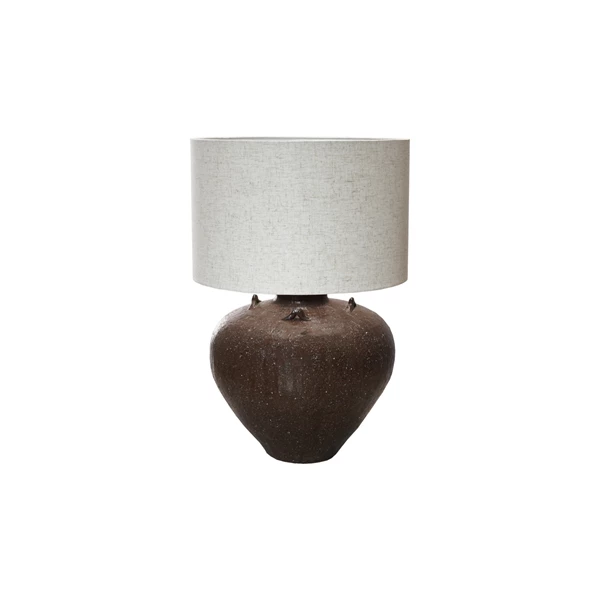 creative co op Textured Stoneware Table Lamp w/ Linen Shade & Inline Switch Brown