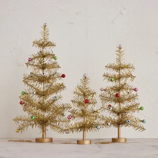 Creative Co Op Tinsel Tree With Multi Color Ball Ornaments Gold Finish