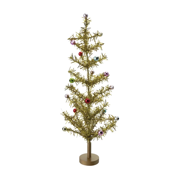 creative co op Tinsel Tree with Multi Color Ball Ornaments Gold Finish