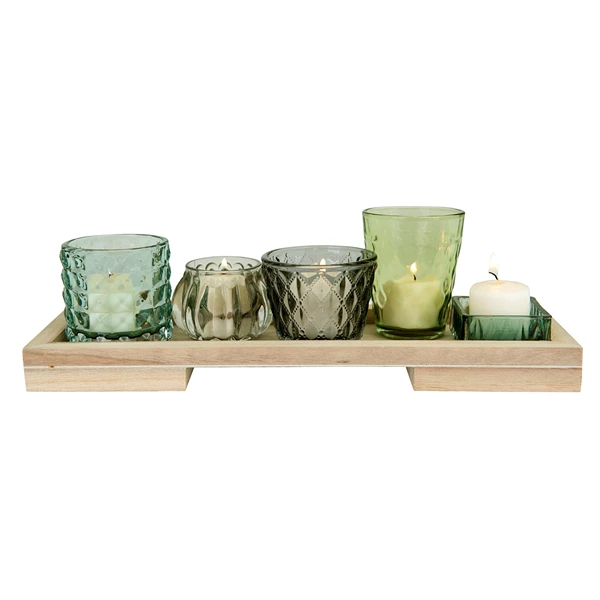 Creative Co Op Tray With Glass Votive/Tealight Holders Set Of 6