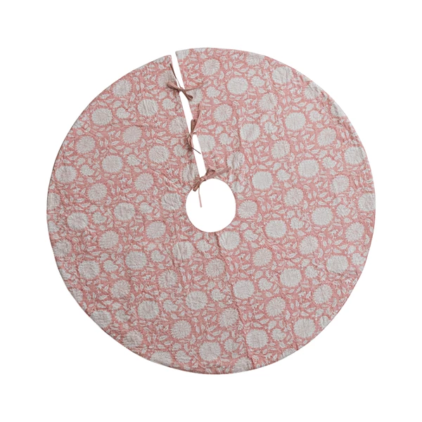 creative co op Tree Skirt with Flowers Hand-Embroidered Kantha Stitch & Ties