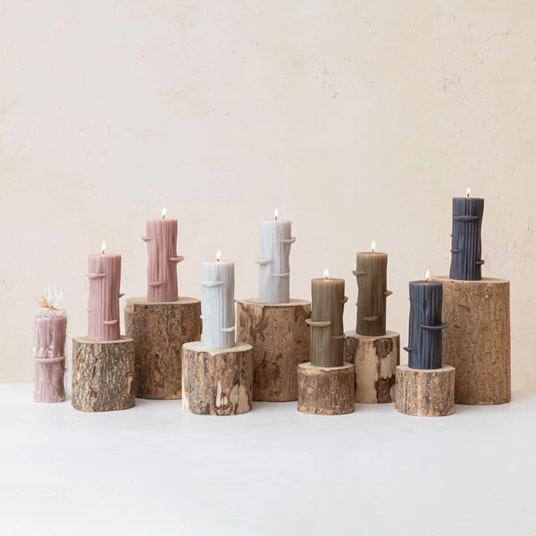 Creative Co Op Unscented Log Shaped Candle W/ Mushrooms Khaki Color