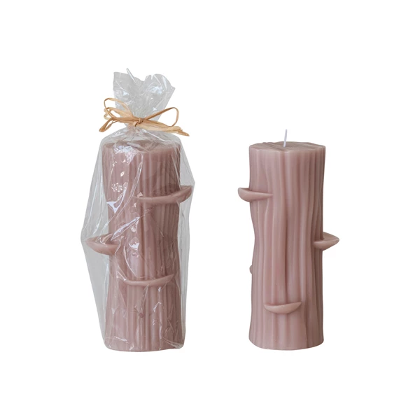 creative co op Unscented Log Shaped Candle w/ Mushrooms Khaki Color