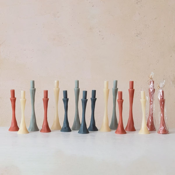 Creative Co Op Unscented Taper In Taper Holder Shaped Candle Cream Color