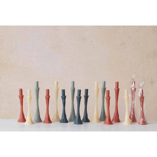 Creative Co Op Unscented Taper In Taper Holder Shaped Candle Cream Color