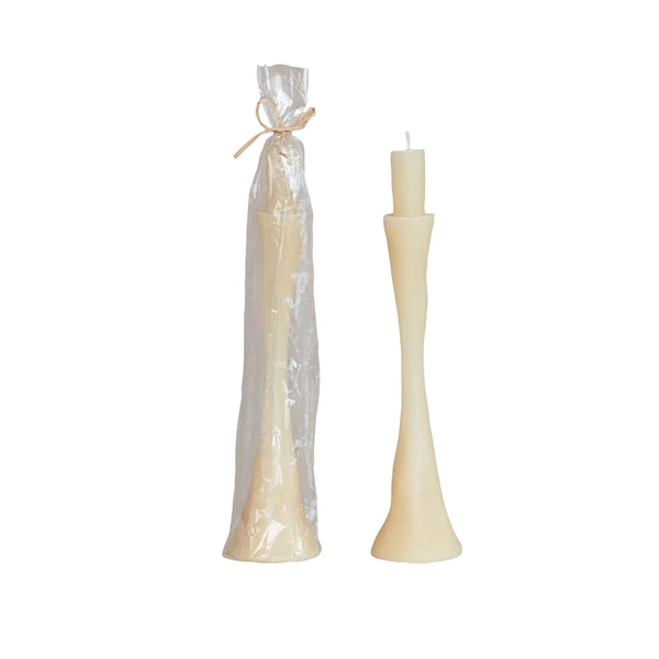 creative co op Unscented Taper in Taper Holder Shaped Candle Cream Color