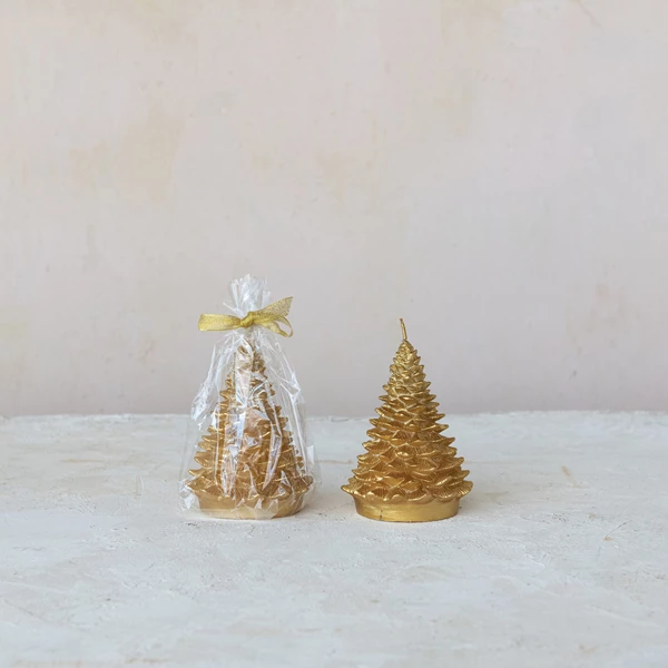 Creative Co Op Unscented Tree Shaped Candle Gold Color (Est. Burn Time 28 Hours)