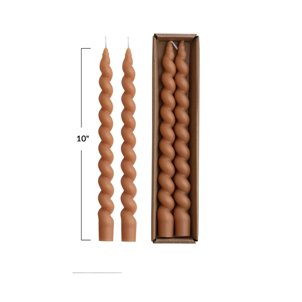 Creative Co Op Unscented Twisted Taper Candles In Box Tan Color Set Of 2 (Est. Burn Time 5 Hours)