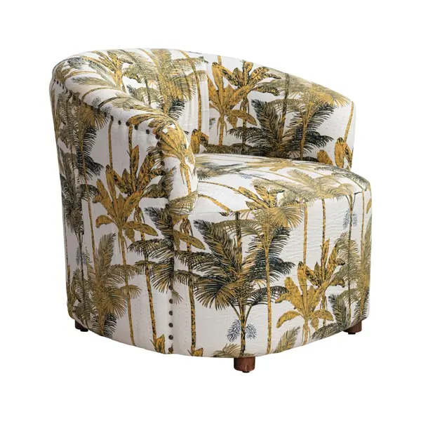 Creative Co Op Upholstered Chair W/ Palm Trees Pattern Hand-Embroidered Kantha Stitch (Each One Will Vary)