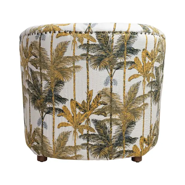 Creative Co Op Upholstered Chair W/ Palm Trees Pattern Hand-Embroidered Kantha Stitch (Each One Will Vary)