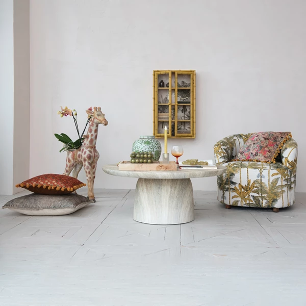 Creative Co Op Upholstered Chair W/ Palm Trees Pattern Hand-Embroidered Kantha Stitch (Each One Will Vary)