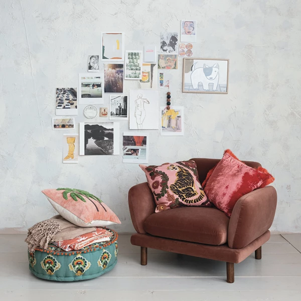 Creative Co Op Velvet Upholstered Chair W/ Oak Wood Legs KD