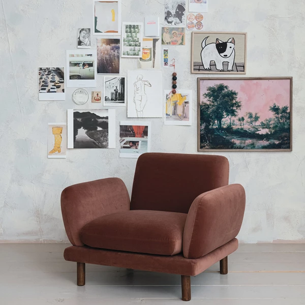 Creative Co Op Velvet Upholstered Chair W/ Oak Wood Legs KD