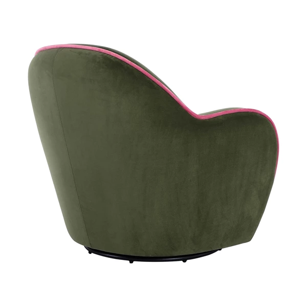 Creative Co Op Velvet Upholstered Swivel Chair W/ Pink Piping