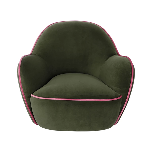 creative co op Velvet Upholstered Swivel Chair w/ Pink Piping