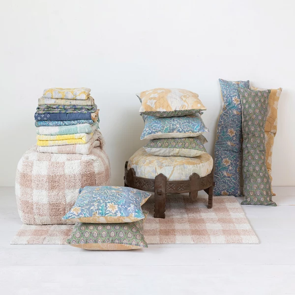 Creative Co Op Vintage Printed Cotton Kantha Reversible Pillow 2 Styles (Each One Will Vary)