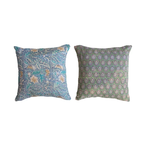 creative co op Vintage Printed Cotton Kantha Reversible Pillow 2 Styles (Each One Will Vary)