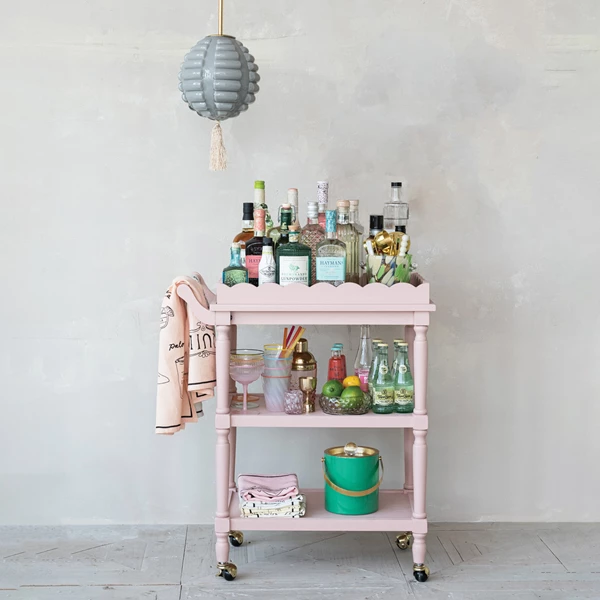 Creative Co Op Wood 3-Tier Bar Cart On Casters With Removable Tray Set Of 2 KD