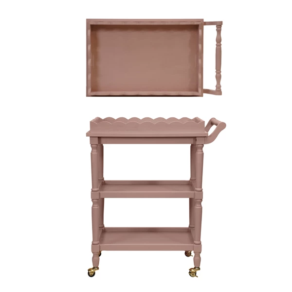 creative co op Wood 3-Tier Bar Cart on Casters with Removable Tray Set of 2 KD