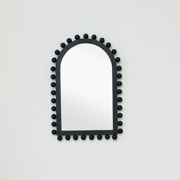 Creative Co Op Wood Ball Framed Arched Wall Mirror Black