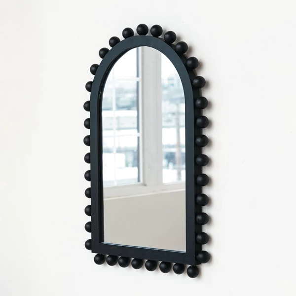 Creative Co Op Wood Ball Framed Arched Wall Mirror Black