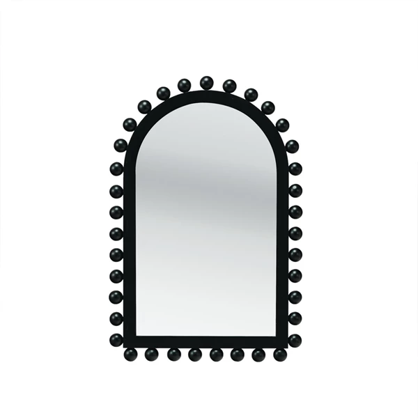 creative co op Wood Ball Framed Arched Wall Mirror Black