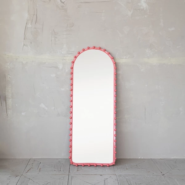 Creative Co Op Wood Ball Framed Arched Wall Mirror Pink