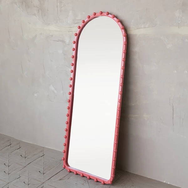 Creative Co Op Wood Ball Framed Arched Wall Mirror Pink