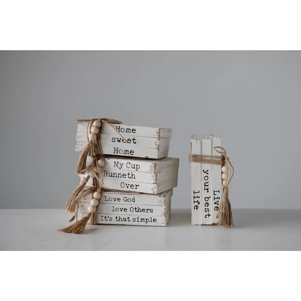 Creative Co Op Wood Block Faux Books With Saying 4 Styles