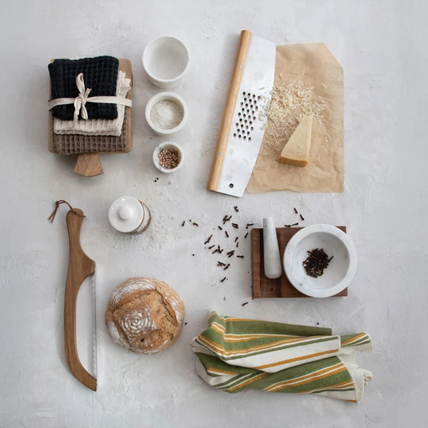 Creative Co Op Wood Bread Bow Knife W/ Stainless Steel Blade & Faux Leather Tie Natural