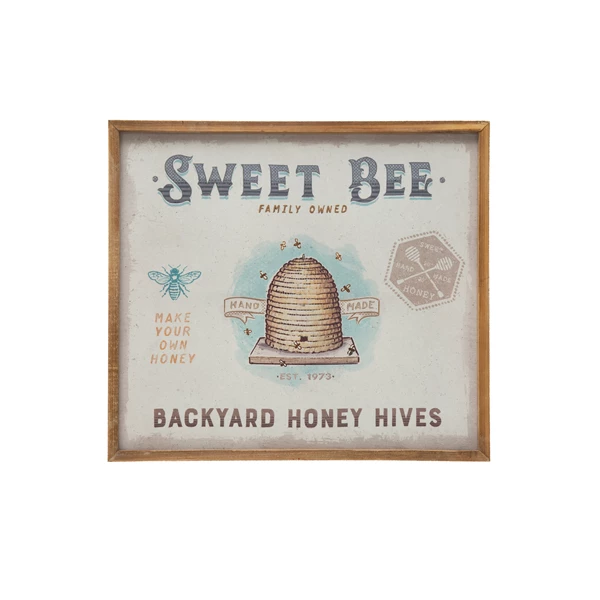 creative co op Wood Framed Canvas Wall Décor "Sweet Bee Backyard Honey Hives"