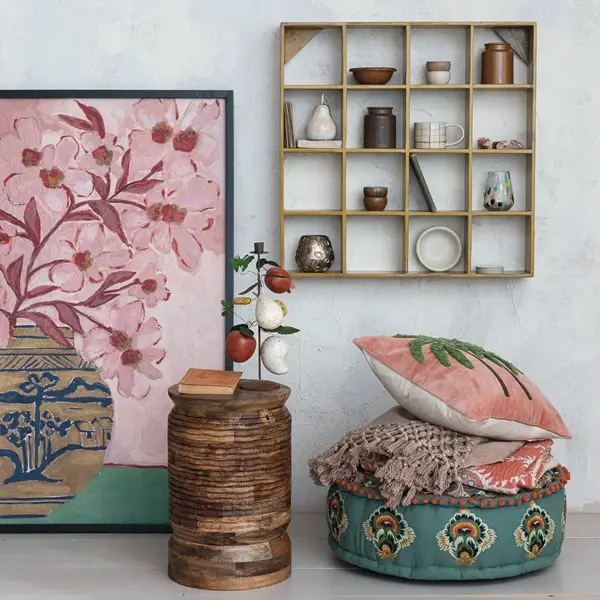 Creative Co Op Wood Framed Glass Wall Décor W/ Flowers In Vase ©