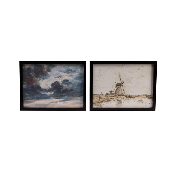 Creative Co Op Wood Framed Glass Wall Decor W/ Landscapes Botanicals & Abstract Image Set Of 12