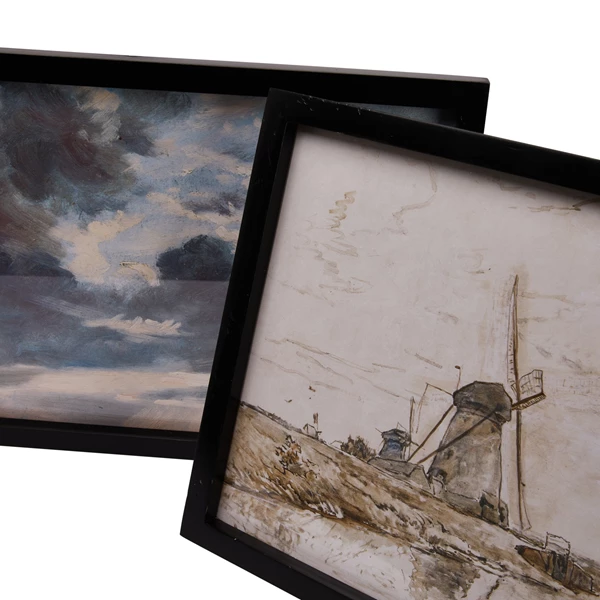 Creative Co Op Wood Framed Glass Wall Decor W/ Landscapes Botanicals & Abstract Image Set Of 12