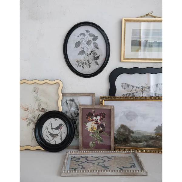 Creative Co Op Wood Framed Glass Wall Décor W/ Landscapes Botanicals & Insect Prints Set Of 9