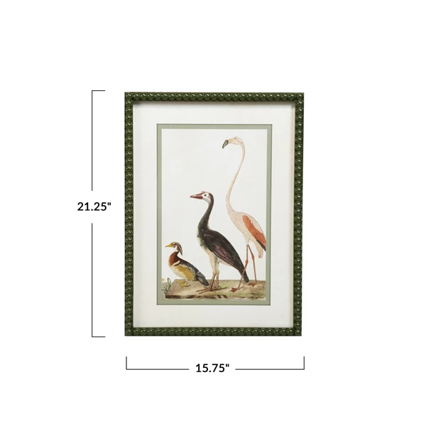 Creative Co Op Wood Framed Glass Wall Décor W/ Vintage Reproduction Bird Image & Bobbin Frame