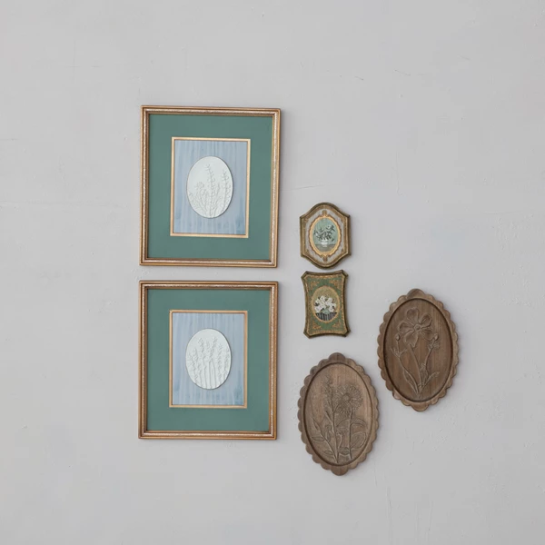 Creative Co Op Wood Framed Wall Décor W/ Embossed Resin Botanicals Gold Finish & Multi Color 2 Styles ©