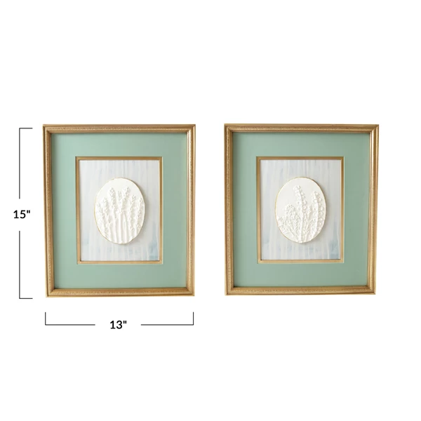 Creative Co Op Wood Framed Wall Décor W/ Embossed Resin Botanicals Gold Finish & Multi Color 2 Styles ©