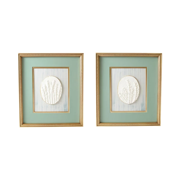 creative co op Wood Framed Wall Décor w/ Embossed Resin Botanicals Gold Finish & Multi Color 2 Styles ©