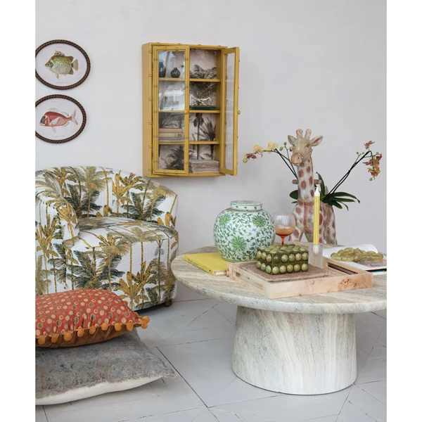 Creative Co Op Wood MDF & Glass Cabinet W/ 4 Shelves & 2 Doors Distressed Finish (Hangs Or Sits)