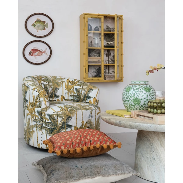 Creative Co Op Wood MDF & Glass Cabinet W/ 4 Shelves & 2 Doors Distressed Finish (Hangs Or Sits)