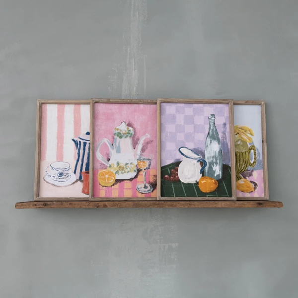 Creative Co Op Wood MDF & Glass Framed Wall Décor W/ Kitchen Still Life Image 4 Styles