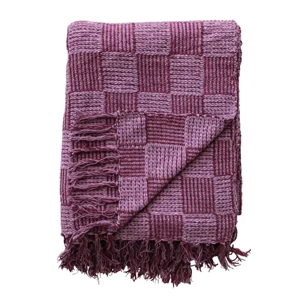 Creative Co Op Woven Cotton Blend Chenille Throw With Check Pattern & Fringe