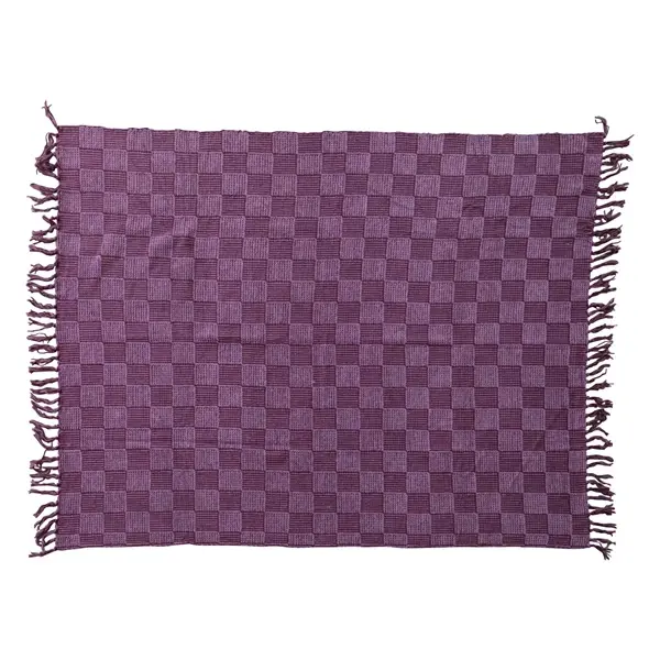 creative co op Woven Cotton Blend Chenille Throw with Check Pattern & Fringe