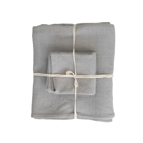 creative co op Woven Cotton Jacquard Bed Cover with 2 Standard Shams Queen Set of 3