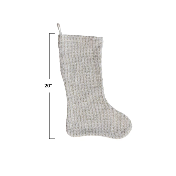 Creative Co Op Woven Cotton Stocking W/ Metallic Gold Thread Natural