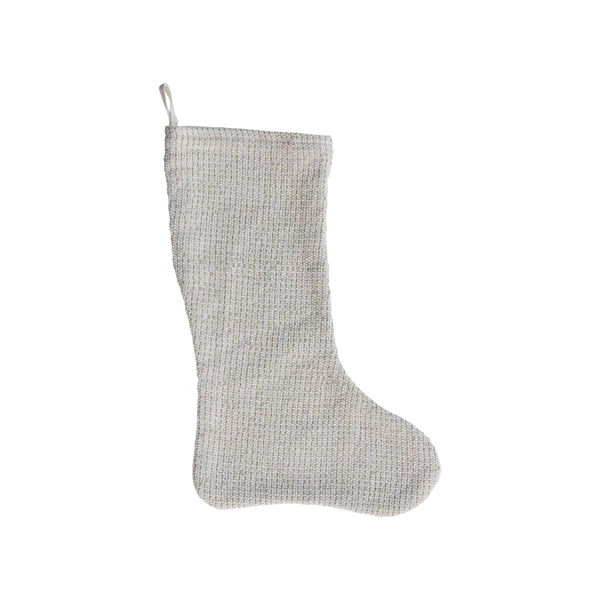 creative co op Woven Cotton Stocking w/ Metallic Gold Thread Natural