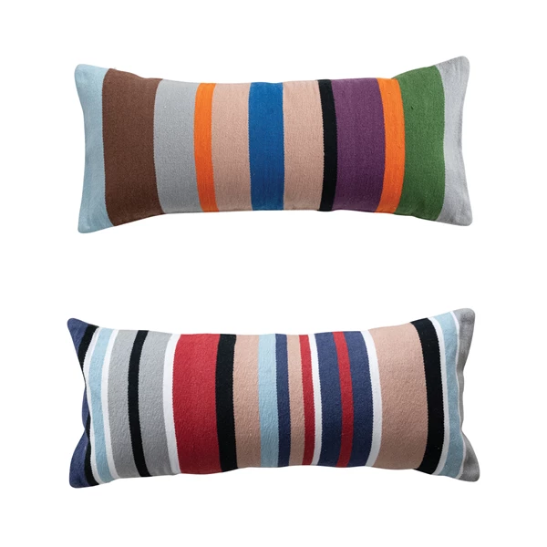 creative co op Woven Fabric Indoor/Outdoor Striped Lumbar Pillow 2 Styles