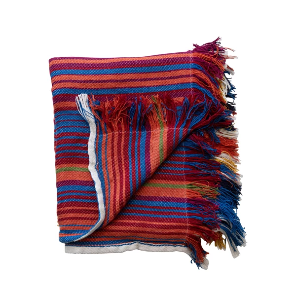 Creative Co Op Woven Fabric Indoor/Outdoor Striped Throw With Fringe