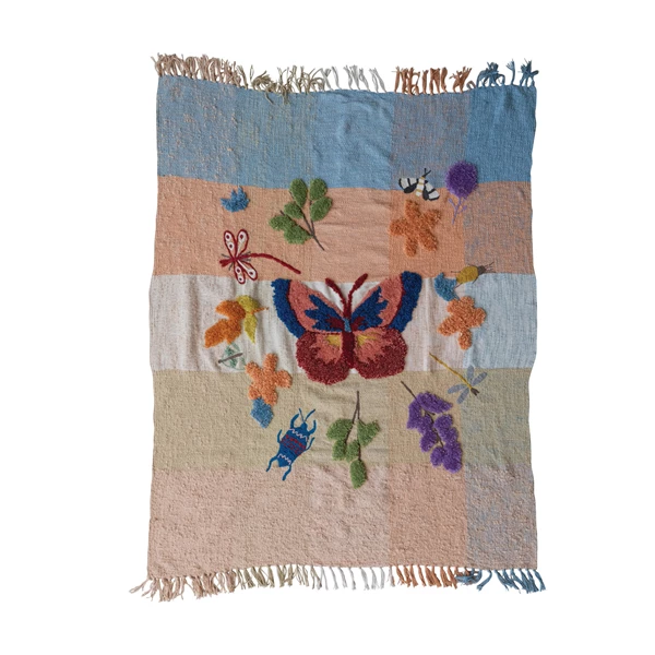 creative co op Woven Fabric Throw with Tufting & Embroidery creative co op Woven Fabric Throw with Tufting & Embroidery